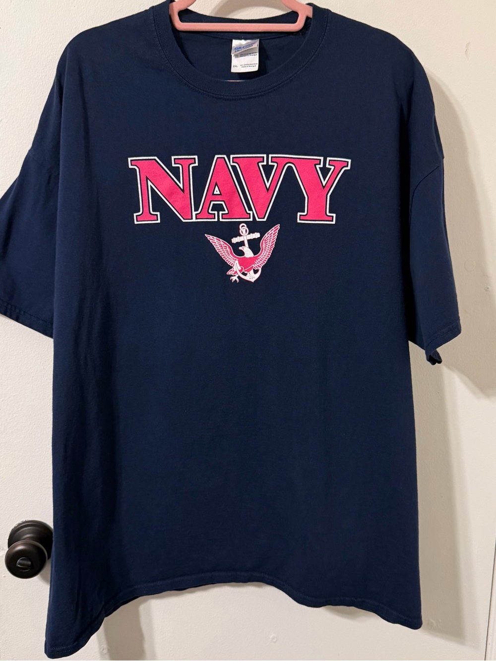 Gildan Ultra Cotton US Navy Graphic T-Shirt Size 2XL Pink and Blue